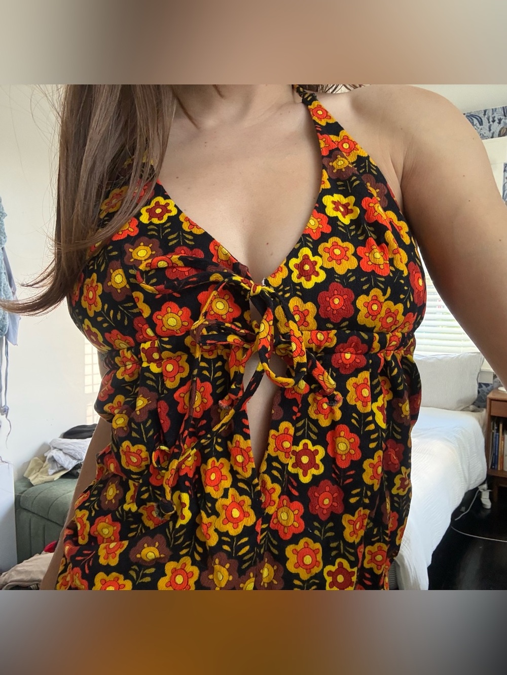 Vintage 60s 70s floral handmade babydoll halter top psychedelic